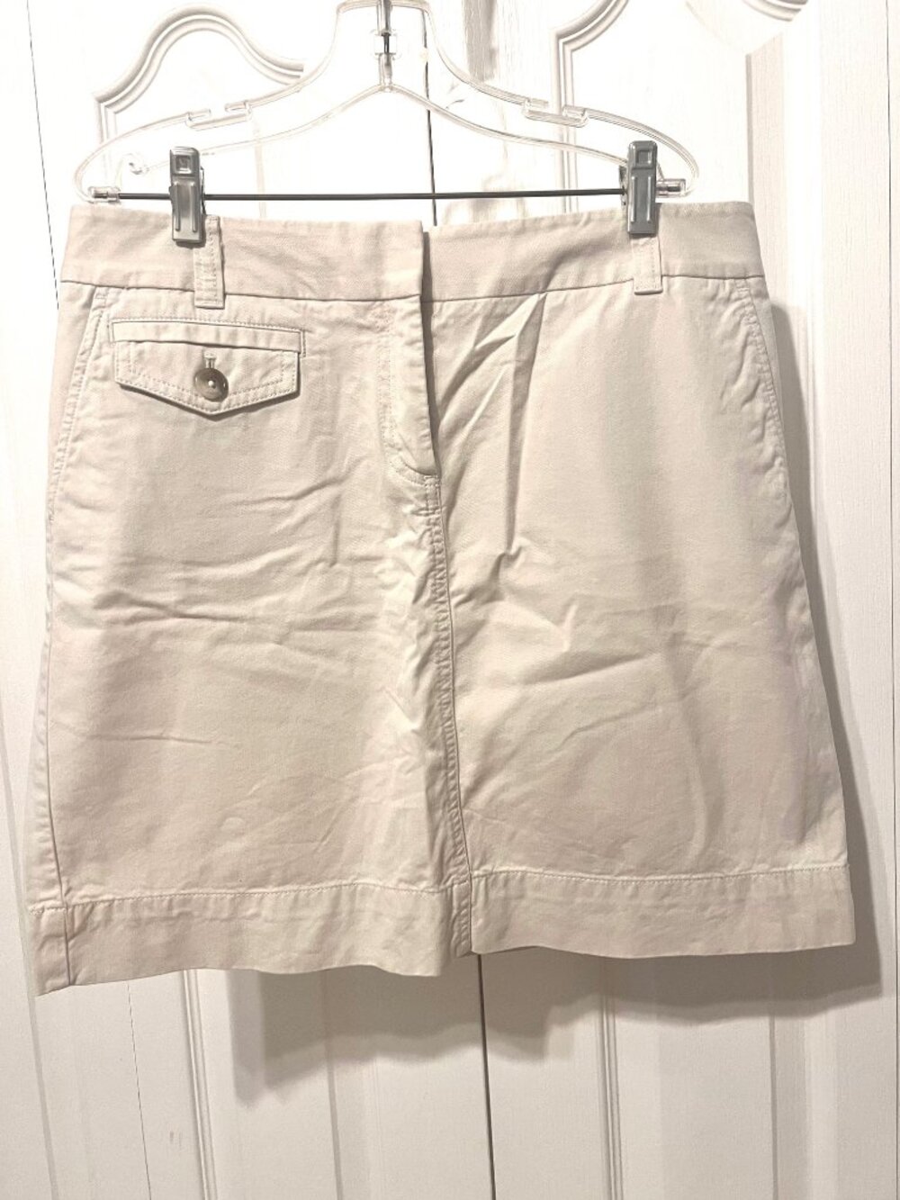 Ann Taylor Khaki Size 8 Cotton Mini Skirt-Beige-Zip Up-Pockets-Casual-Soft-Comfy